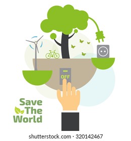 Savings concept, switch off, energy concept, idea abstract infographic layout, vector illustration