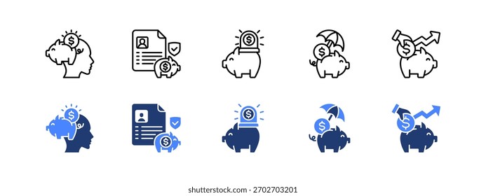 Poupança e Planejamento de Emergência com dois estilos, linha e ícone duotônico.