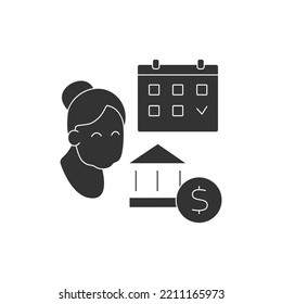  Savings Glyph Icon.Investing And Planning Budget For Retirement. Pension Fund. Financial Literacy Concept. Filled Flat Sign. Isolated Silhouette Vector Illustration