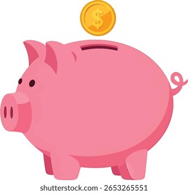 Savings Goal A Cheerful Piggy Bank Illustration for Financial Concepts and Investment Ideas with Coin Deposition