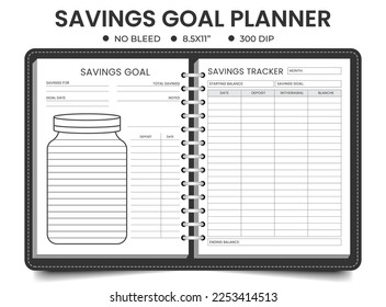 Savings goal or savings jar planner logbook template	