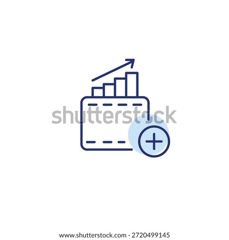 Savings growth in wallet and plus. Returns on investment and finances. Pixel perfect, editable stroke vector icon