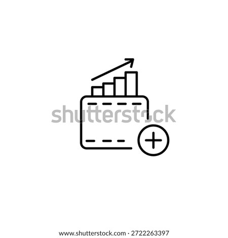 Savings growth in wallet and plus. Returns on investment and finances. Pixel perfect, editable stroke vector icon