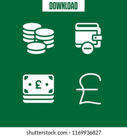 savings icon. 4 savings vector set. wallet, pound, pound sterling and coins icons for web and design about savings theme