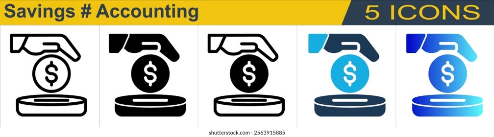 Savings icon with 5 styles (outline, solid, mixed, duotone and solid gradient)