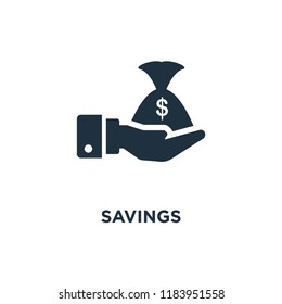 Savings icon. Black filled vector illustration. Savings symbol on white background. Can be used in web and mobile.