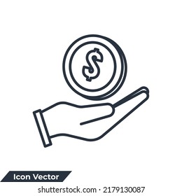 ilustración vectorial del logotipo del icono de ahorro. ahorra dinero, mano tenedor de dólares plantilla de símbolo para colección de diseño gráfico y web