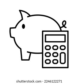 Savings icon. Piggy bank with calculator. Investing, finance, economy, loan, budget planning concept. Vector illustration