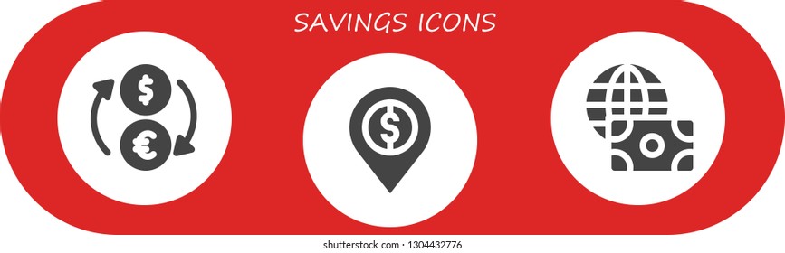savings icon set. 3 filled savings icons.  Collection Of - Exchange, Bank, Economy