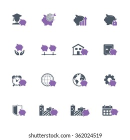 Savings icon set - piggy bank icons