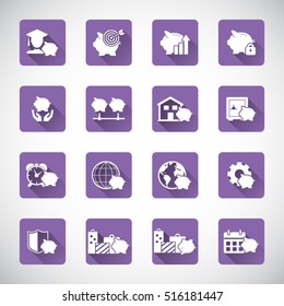 Savings icon set with piggy bank icons.
Editable vector icons for video, mobile apps, Web sites and print projects.
EPS10 vector.