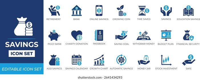 Savings icon set. Solid icon collection,