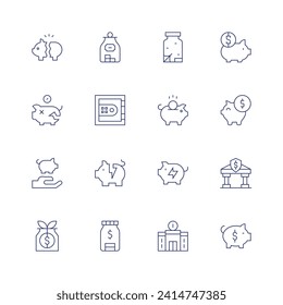 Spart Icon gesetzt. Dünne Linie Symbol. Bearbeitbarer Strich. Sparen, sparen, sparen, sparen, einsparen, einsparen, Bank.