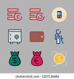 savings icon set. vector set about retirement, pound sterling, coins and atm icons set.