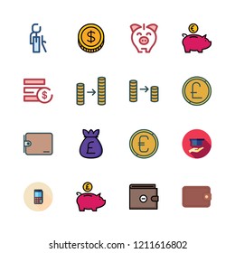 savings icon set. vector set about retirement, coin stack, dollar and atm icons set.