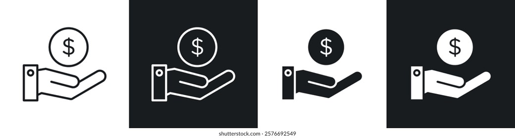 Savings icons collection in black and white solid and line style