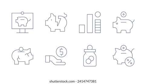 Savings icons. Editable stroke. Containing onlinebanking, piggybank, money, savings.