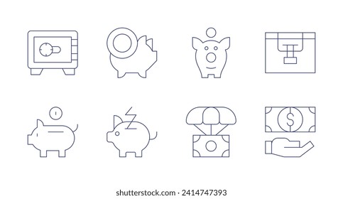Savings icons. Editable stroke. Containing strongbox, piggybank, savings, saving, saveenergy, savemoney, money.