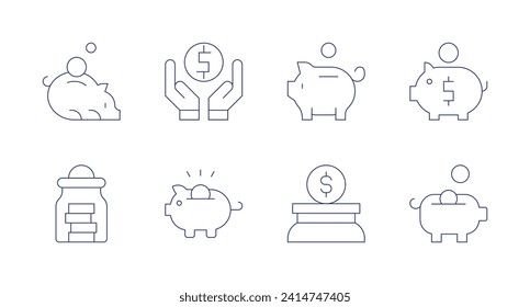 Savings icons. Editable stroke. Containing piggybank, savings, savemoney.