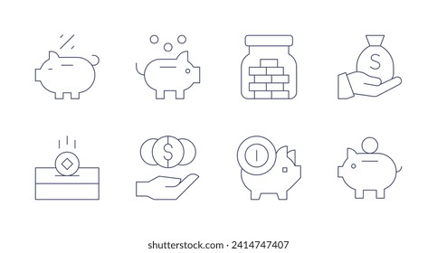 Sparen Sie Symbole. Bearbeitbarer Strich. Sparen, Sparen, Geld sparen, Bonus.