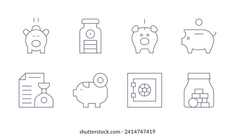 Savings icons. Editable stroke. Containing piggybank, savings, safebox, moneyjar.
