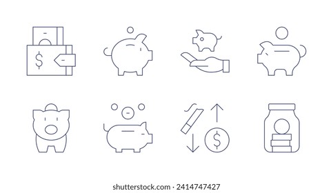 Savings icons. Editable stroke. Containing purse, piggybank, savemoney, savings, saving, jar.