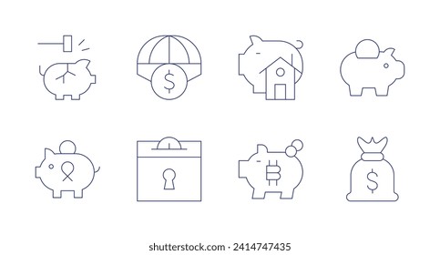 Savings icons. Editable stroke. Containing piggybank, savemoney, savings, investment.
