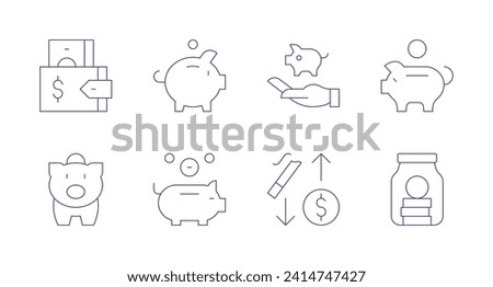 Savings icons. Editable stroke. Containing purse, piggybank, savemoney, savings, saving, jar.