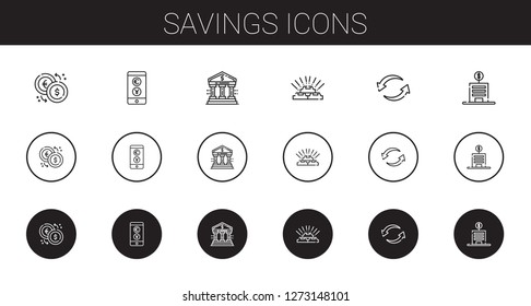 savings icons set. Collection of savings with exchange, bank, gold. Editable and scalable savings icons.