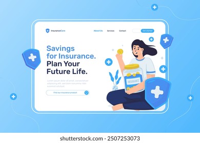 Savings for insurance illustration on landing page template, Save money, Future investment, Vector design