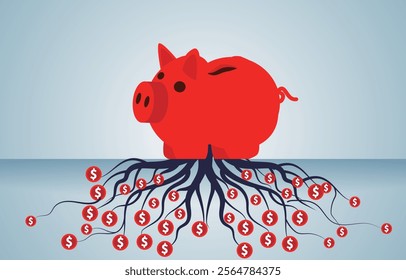 Savings Jar Full of Money Tree Roots in the Ground
