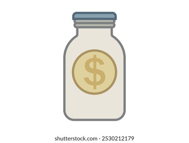 Savings jar with golden dollar coin