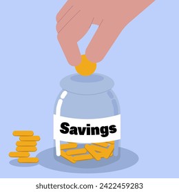 Savings jar with money notes inside, Savings concept