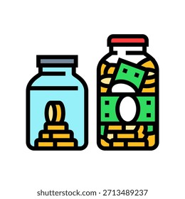 boiões de poupança quantidades diferentes ícone cor vetor. boiões de poupança sinal de quantidades diferentes. símbolo isolado ilustração