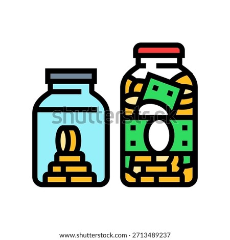 savings jars different amounts color icon vector. savings jars different amounts sign. isolated symbol illustration