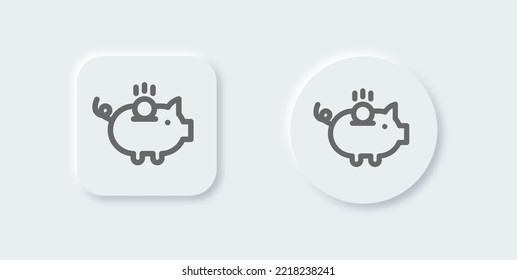 Savings line icon in neomorphic design style. Pig coin signs vector illustration.