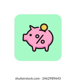 Savings line icon. Piggy, bank, percent. Banking concept. Can be used for topics like finance, economy, deposit