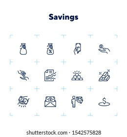 Savings line icon set. Deposit, cash, gold bars. Finance concept. Can be used for topics like banking, investment, money