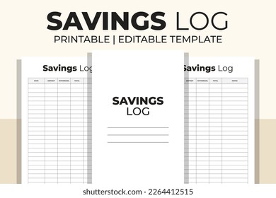 Savings Log Editable KDP Interior