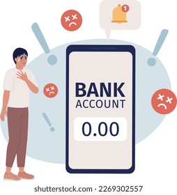 Ahorro pérdida de la ilustración de punto aislado del vector 2D. Personaje plano del cliente sobre el fondo de la caricatura. Colorida escena editable para móvil, sitio web, revista. Fira Sans Medium, SemiBold fuentes regulares usadas