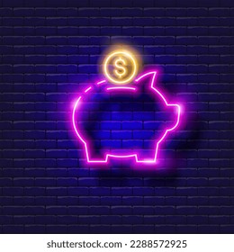 Savings money, money box vector neon icon. Finance, money and online banking glowing sign