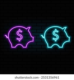 Savings money, money box vector neon icon. Finance, money and online banking glowing sign.5