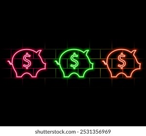 Savings money, money box vector neon icon. Finance, money and online banking glowing sign.2