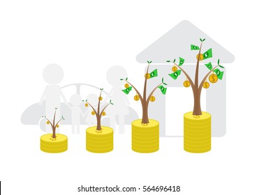 Savings money for interest growing. Vector illustration.