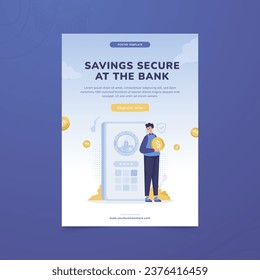 Savings money secure in bank illustration on poster design