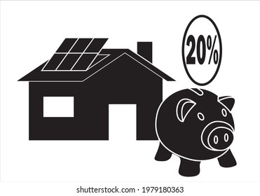 
Savings needed to pay the mortgage. House icon and 30% of income to face the mortgage payment. House and pig piggy bank with euro coin
