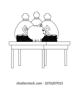Savings on desk on black and white colors