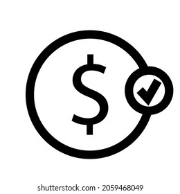 Savings outline vector icon. Transaction approved sign. Currency symbol. Financial element. Payment. Investment label. Flat simple line design illustration.