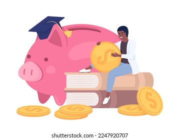 Savings for personal development semi flat color vector character. Editable figure. Full body person on white. Education cost simple cartoon style illustration for web graphic design and animation