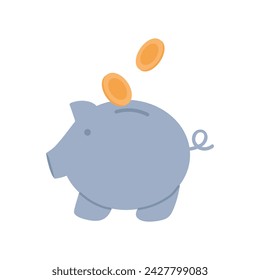 Savings piggy bank with coins. Money management, financial revenue cartoon vector illustration